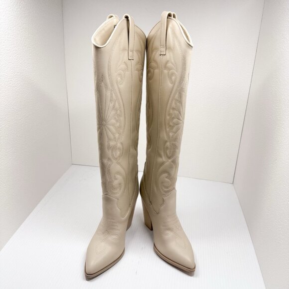 Steve Madden Lasso Cowboy Western Tall Boots Bone Leather Size 7 Women’s NWT - Picture 6 of 12